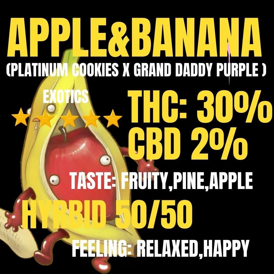 Apple & Banana  ( Hybrid 50:50) THC 30% CBD 2%